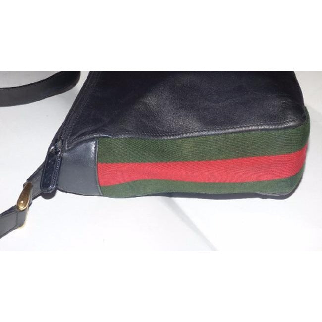 Gucci Vintage Pursesdesigner Purses Black With Redgreen Stripe Leather Hobo Bag