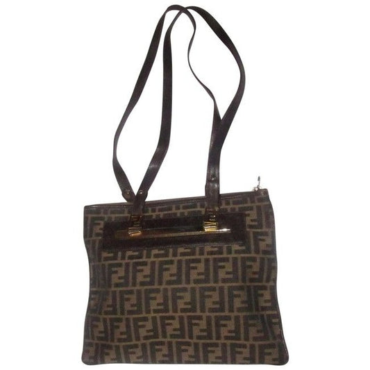 Fendi Vintage Pursesdesigner Purses Zucca Print In Shades Of Brown Coated Canvas And Leather Satchel