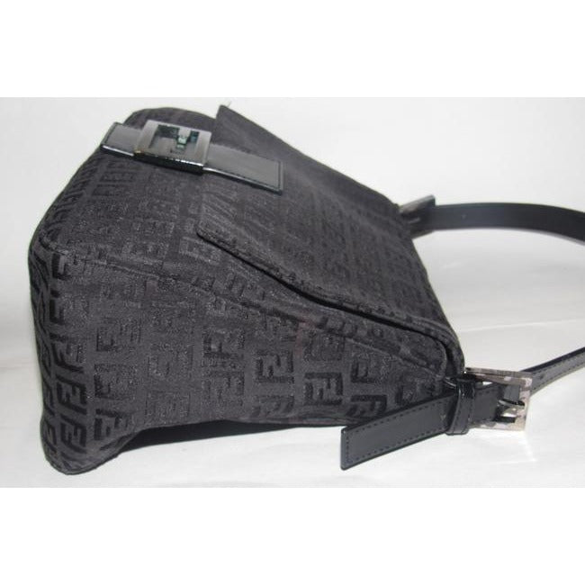 Fendi Mamma Zucco Pursesdesigner Purses Black Zucchino Print Canvas And Leather Shoulder Bag