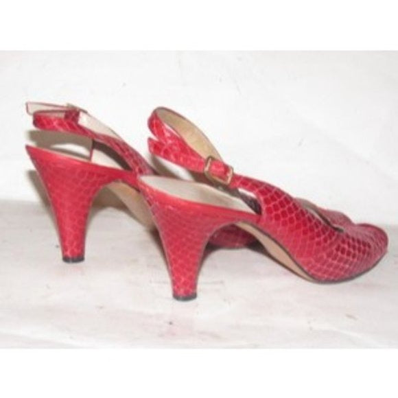 Salvatore Ferragamo Red Snakeskin Leather D'Orsay Sandals