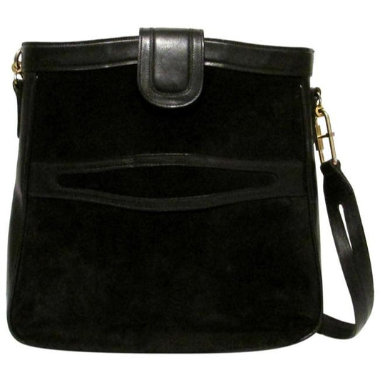 Gucci Vintage Black Suede And Leather Shoulder Bag