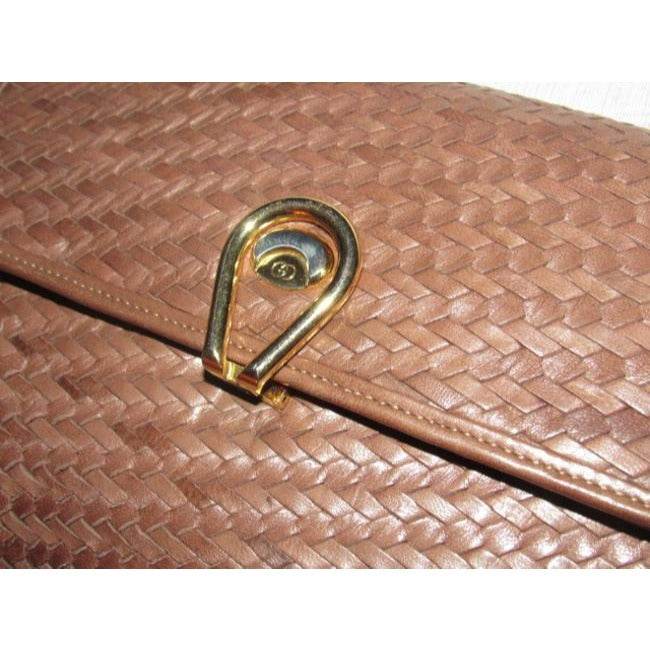 Gucci Vintage Woven And Smooth Two Way Style Purse Brown Leather Shoulder Bag