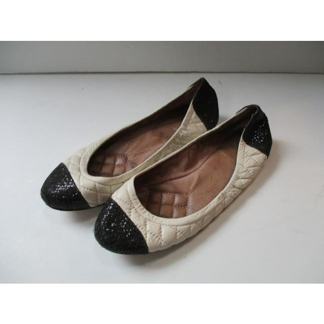 Vince Camuto Black And Cream Quilt With Glitter Ballet Flats Size Us