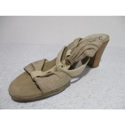 Abeo Tan Retro Brown Leather And Fabric Strappy Slip On Sandals Mulesslides Size Us