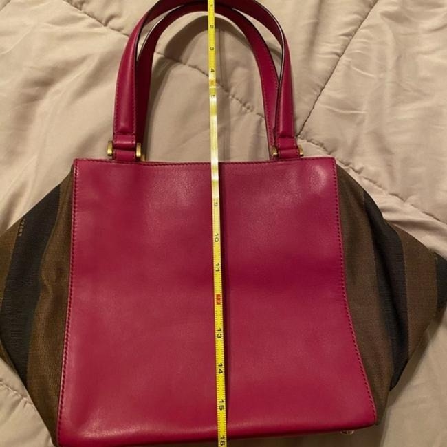 Fendi Xl Canvasleathersuede Pequin Stripemagenta Canvas And Leather Satchel