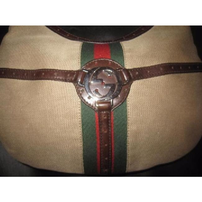 Gucci Britt Shoulder Xl W Red Green Stripe Brown And Gg Leather Hobo Bag