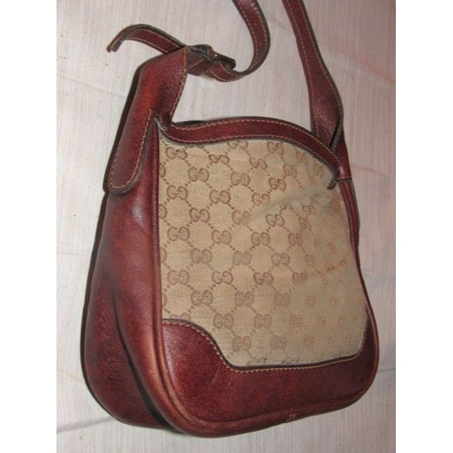 Gucci Vintage Purses Designer Purses Brown Large G Logo Print Canvas And Brown Leather