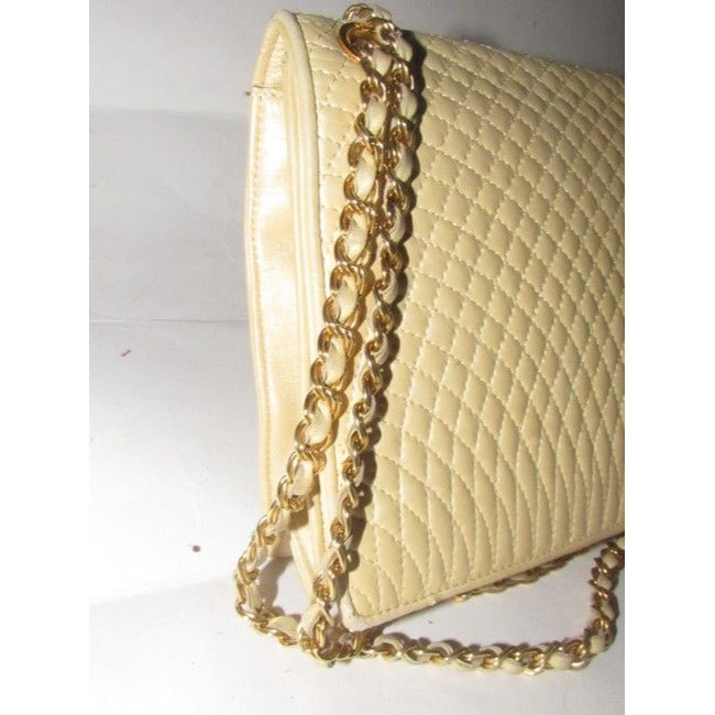 Bally Vintage Pursesdesigner Purses Pale Yellow Quilted Leather Shoulder Bag