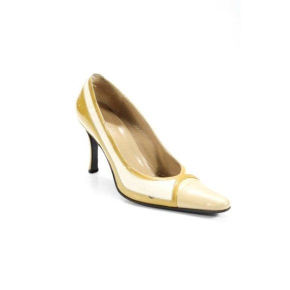 Gucci RETRO Ivory Mustard Color Block Leather Pump