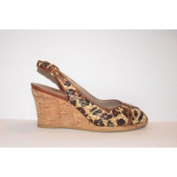 Stuart Weitzman Leopard Leather Cork Wedge Sandals