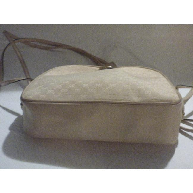 Gucci Vintage Ivory Canvas With Small G Logo And Stone Leather Shoulder Bag