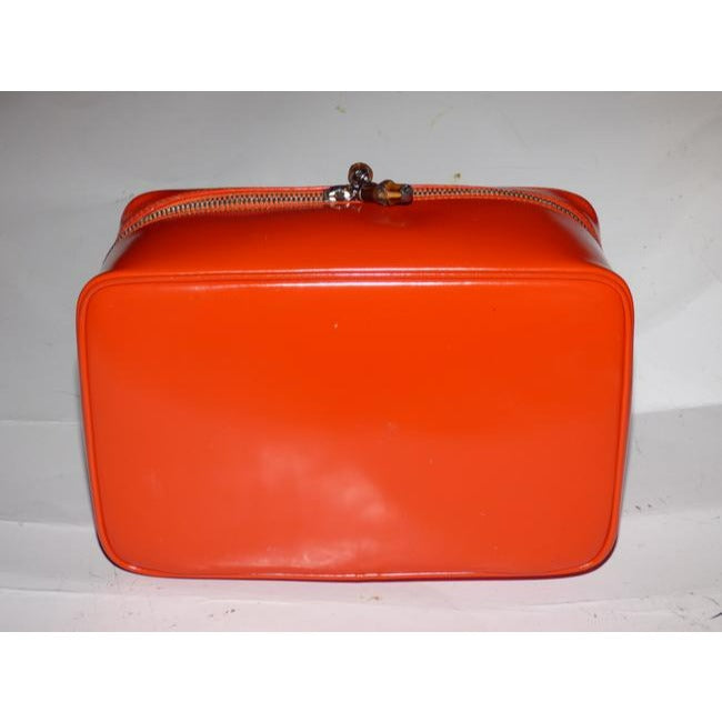 Gucci Vintage Reddish Orange Glossy Leather Satchel