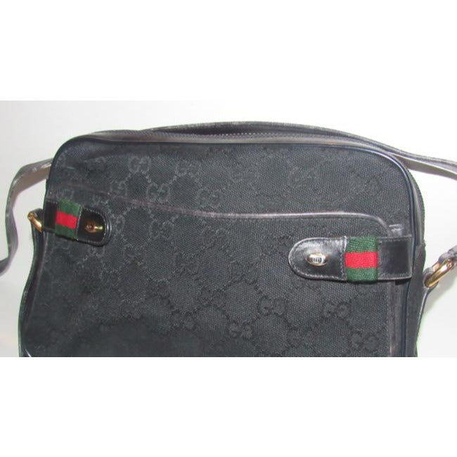 Gucci W Guccissima Sherry Stripes Black G Print Red Green Leather Canvas Shoulder Bag