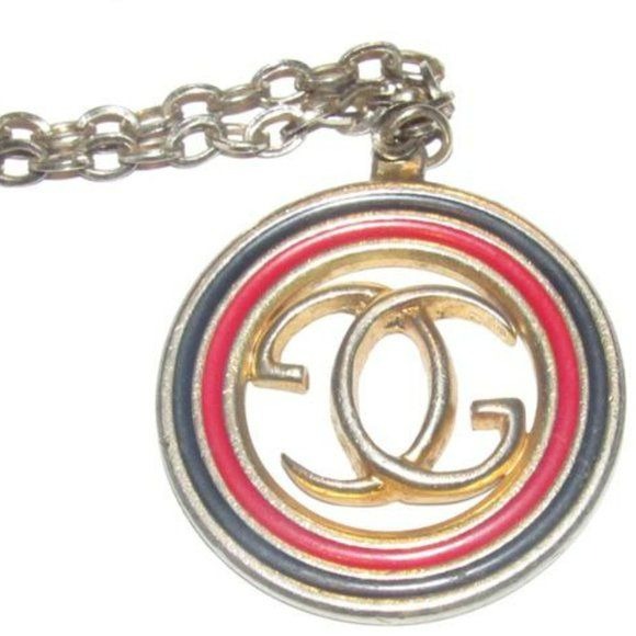 Gucci Bold Gold 'GG' logo Red Blue Enamel Pendant