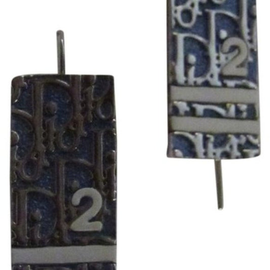 Dior Blue Enamel Trotter Print Silver Earrings