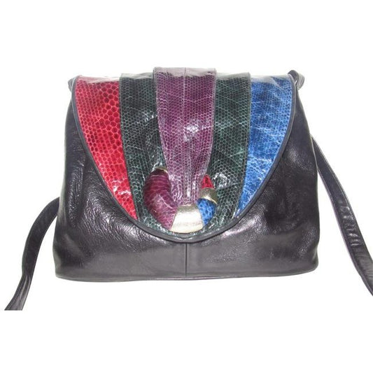 Sharif Vintage Multicolored Snakeskin And Black Leather Cross Body Bag