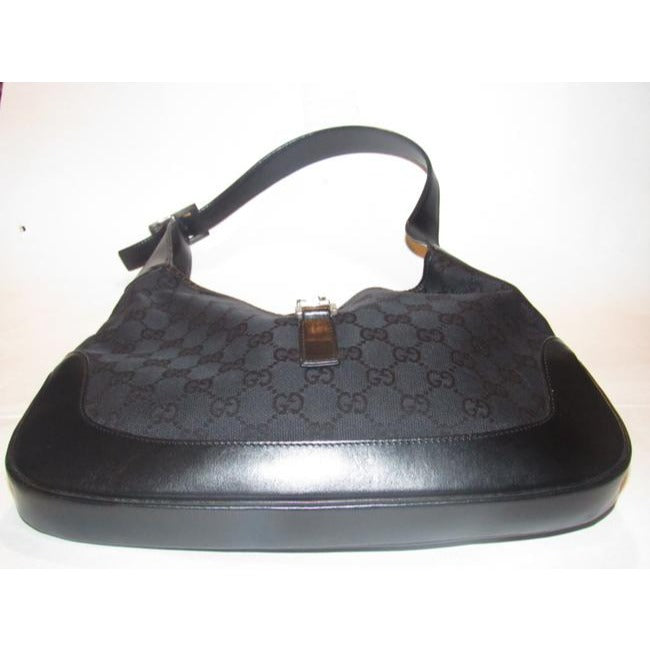 Gucci Jackie Guccissima Black Charcoal Gray G Print Leather Canvas Hobo Bag