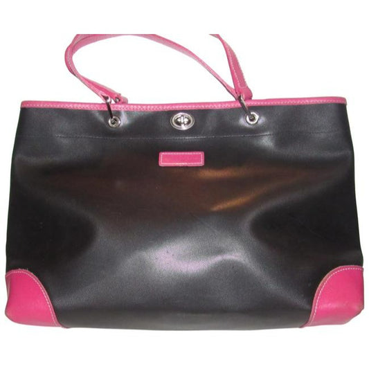 Longchamp Black Heavy Canvas And Hot Pink Leather Tote