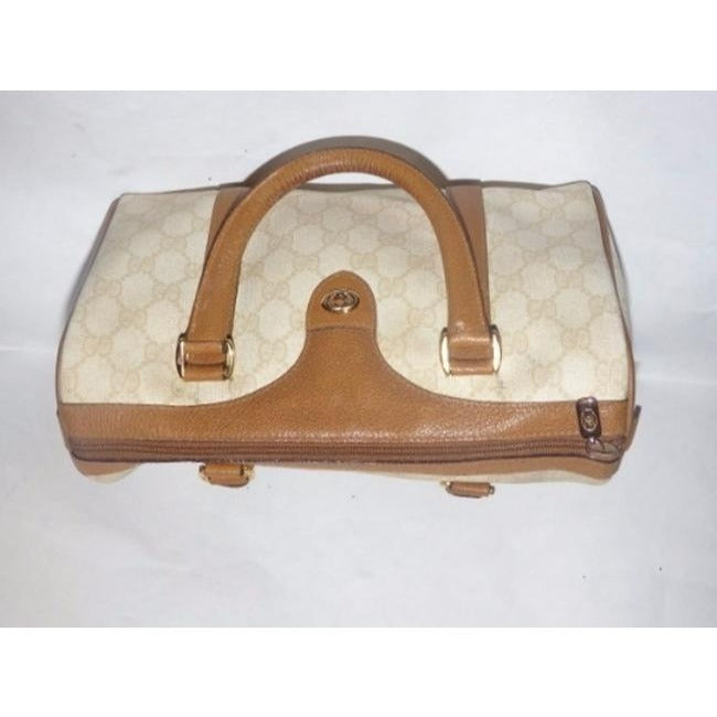 Gucci Vintage Doctor S Ivory And Camel Large G Logo Leather Coated Canvas Satchel