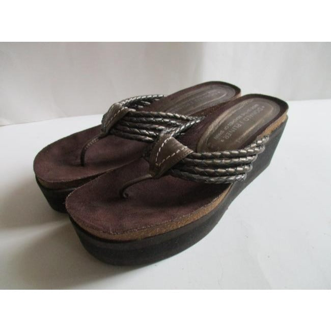 Donald J Pliner Brown Metallic Cork With Rubber Platform Thongs Mulesslides Size Us