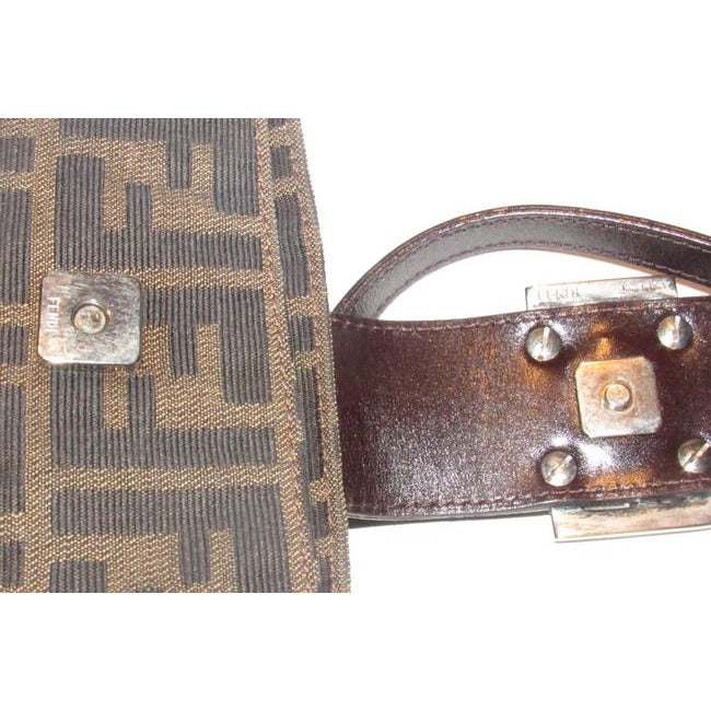 Fendi Baguette Style Shouldercross Body Purse Zucco Print In Browns Canvas And Leather Shoulder Bag