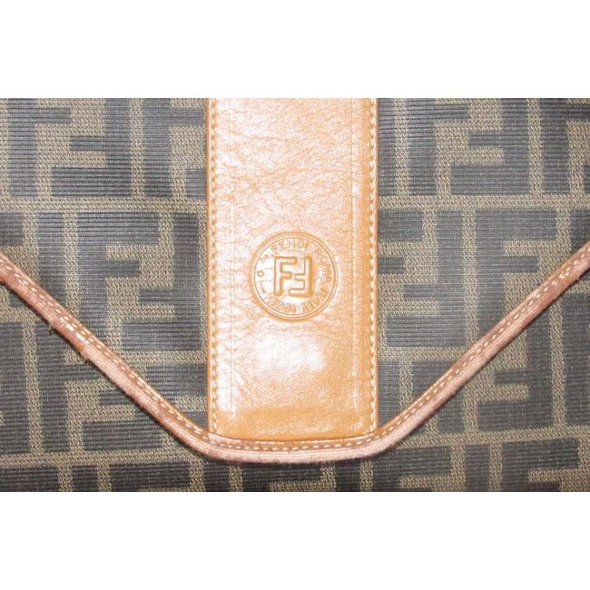 Fendi Clutch Zucca Print Two Way Style Cross Bodyshoulder Purse Or Brown Large F Logo Coated Canvas