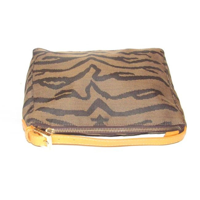 Fendi Animal Style Purses Brown And Black Tiger Print Canvas And Yellow Leather Hobo Bag