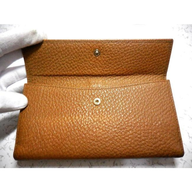 Gucci Camel Textured Leather Jackie Style Checkbook Size Wallet With A Gold Piston Closure