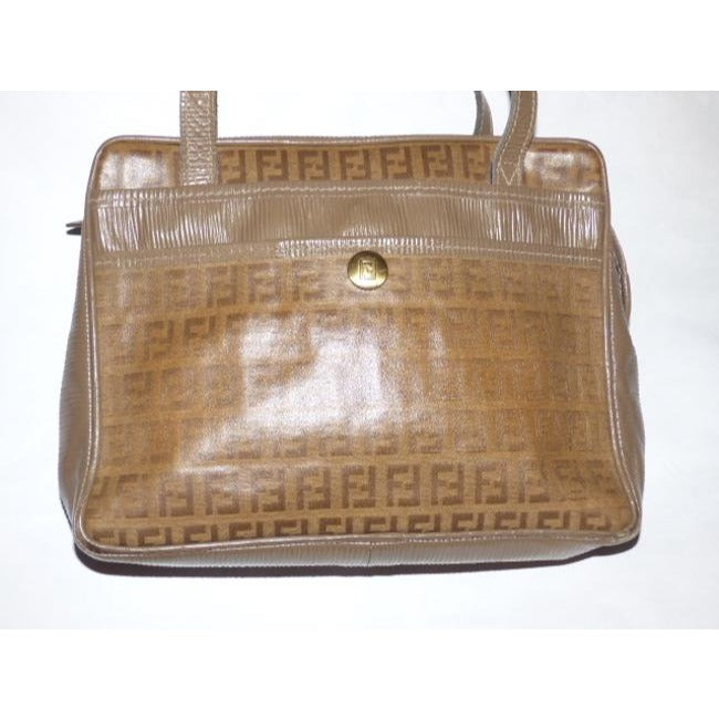 Fendi W Ctd Canvasleather Two Longer Straps Yellowbrown Zucchino Print Canvas And Leather Satchel