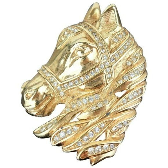 DIOR Horse Pendant in Gold with Clear Rhinestones