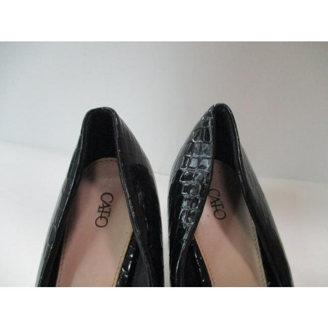 Cato Black Patent Croc Stacked Heel Pumps Size Us