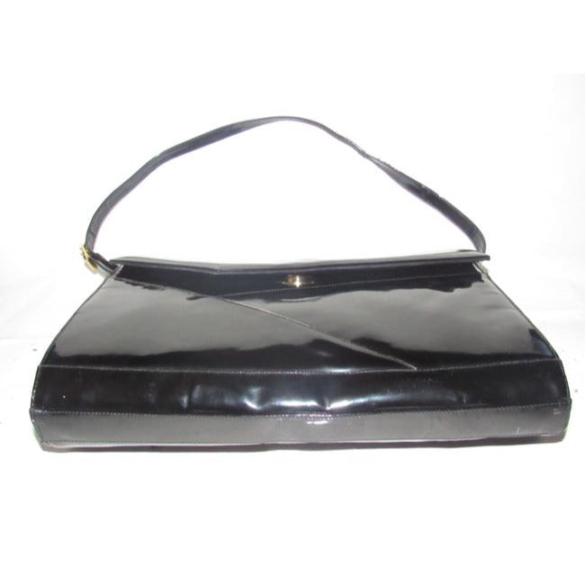 Bally Vintage Pursesdesigner Purses Black Glossy Patent Leather With Asymmetrical Envelope Top With