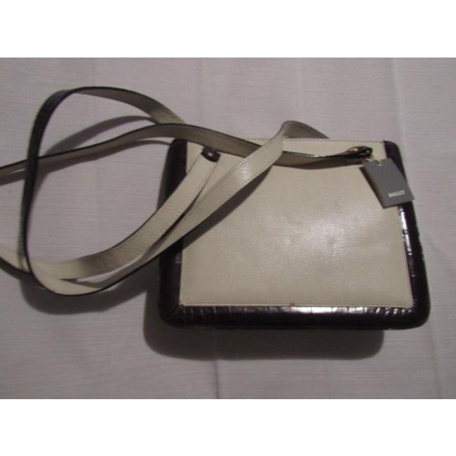 Bally Vintage Pursesdesigner Purses Ivory Textured Leather With Brown Crocodile Embossed Trim Should