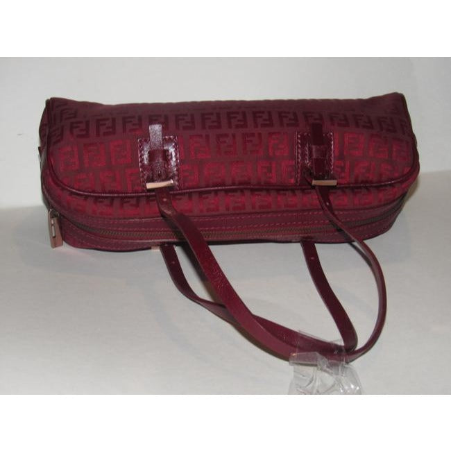 Fendi Shoulder Pursesdesigner Purses Dark Red Zucchinorose Gold Canvas And Leather Satchel