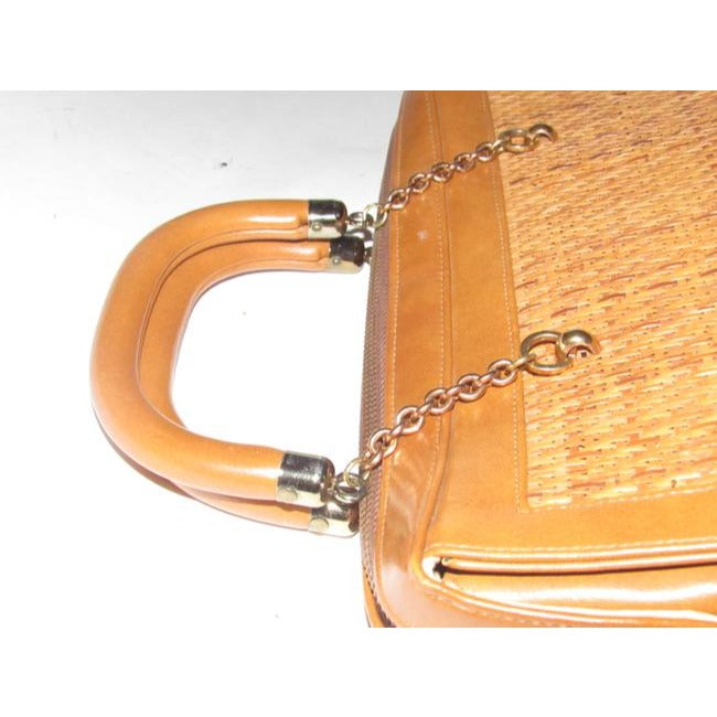 Vintage Pursesdesigner Purses Camel Leather And Natural Woven Raffia Satchel