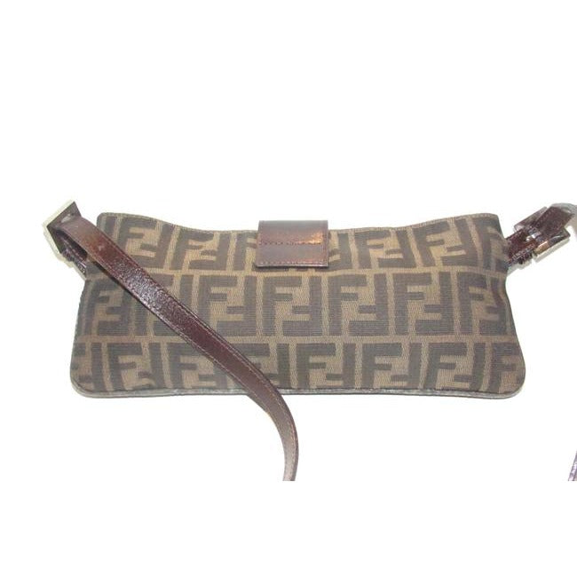 Fendi Baguette Style Shouldercross Body Purse Zucco Print In Browns Canvas And Leather Shoulder Bag