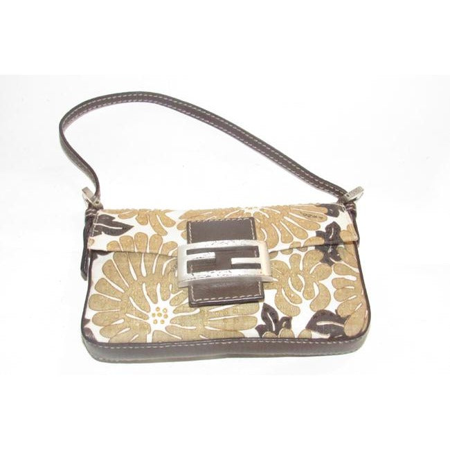 Fendi Zucchino Beaded Pursesdesigner Purses Brown Floral Print W Beads Canvas Leather Beading Baguet