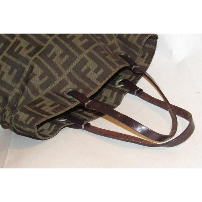 Fendi Brown Tobacco Zucca Large F Logo Print Canvas And Brown Leather Tote