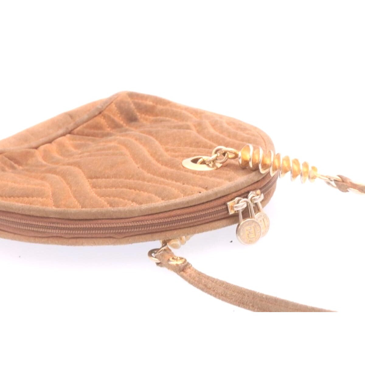 RARE, Fendi, caramel quilted suede, two way style purse with a 'pasta' or 'noodle' design in the quilted suede & hardware