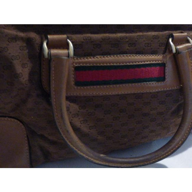 Gucci Vvintage Pursesdesigner Purses Dark Brown Small G Logo Print Fabric And Camel Leather With Red