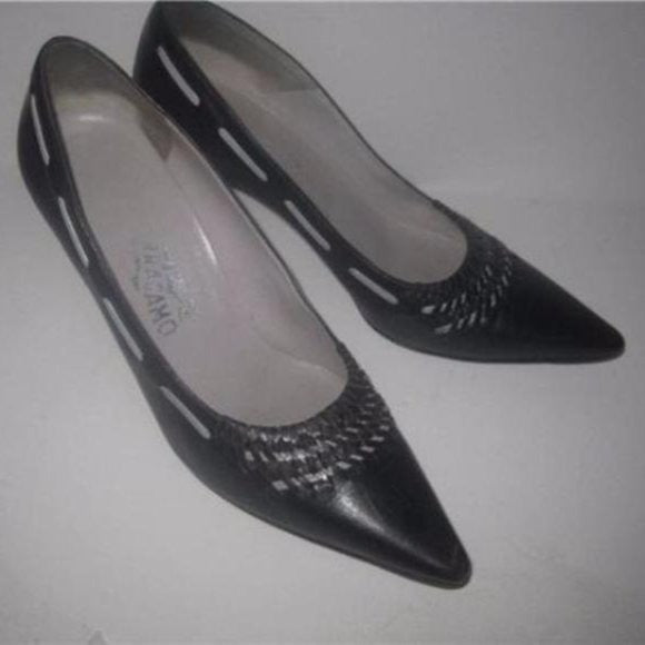 Salvatore Ferragamo Black With Grey Vintage Pumps