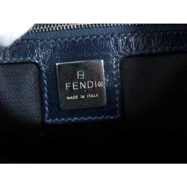 Fendi Shoulder Bag Hobo W Suedeleather V Shaped Style Clasp Blue Suedeblack Enamel Ff And Leather Sa