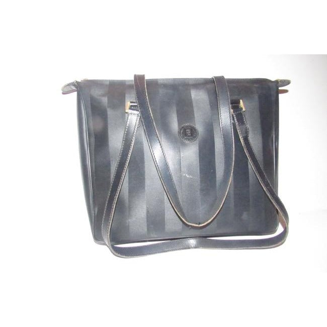 Fendi Early Wide Stripe Print Coated Canvas And Leather In Black Satchel