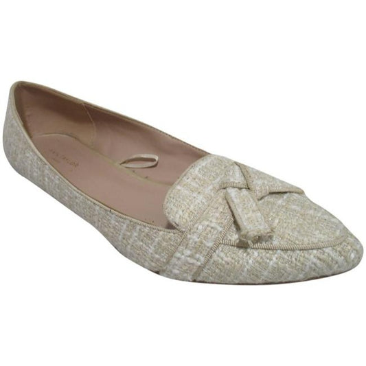 Ann Taylor Beige Tan Tweed Cream Tane Fabric Pointed Toe Slip On Flats Size Us