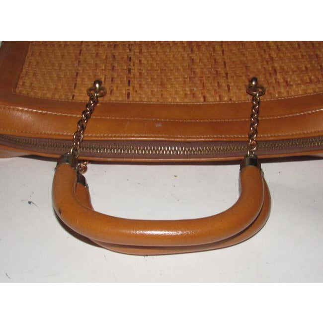 Vintage Pursesdesigner Purses Camel Leather And Natural Woven Raffia Satchel