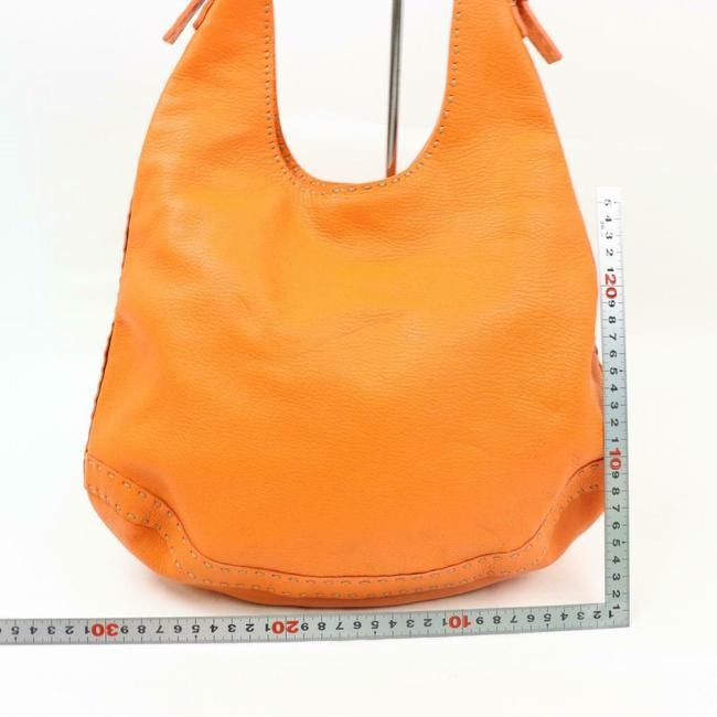 Fendi Style Shoulder Purse Orange Selleria Leather And Taupe Contrast Stitching Hobo Bag