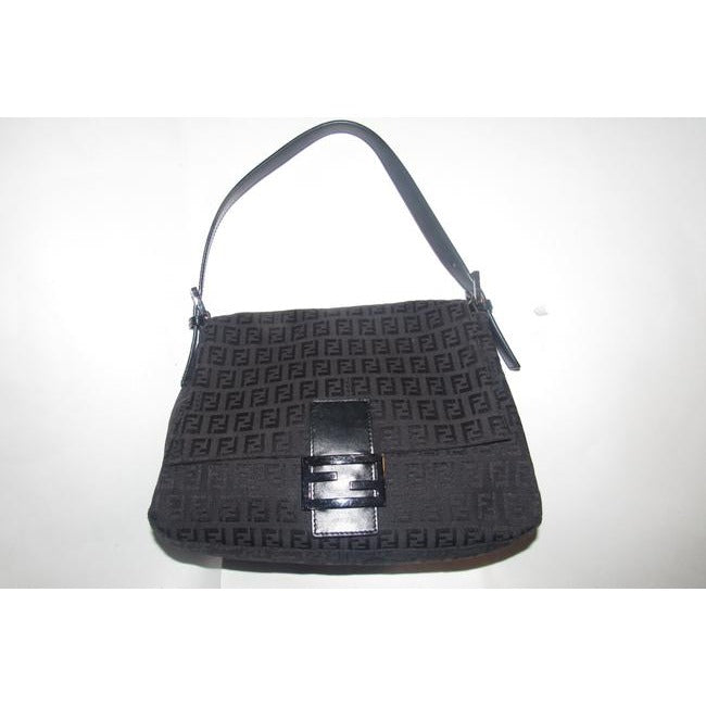 Fendi Mamma Zucco Pursesdesigner Purses Black Zucchino Print Canvas And Leather Shoulder Bag