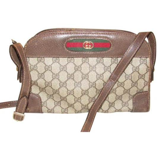 Gucci Vintage Gg Web Brown And Large G Logo Print Coated Canvas