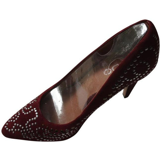 Aldo Burgundy Pewter Brass Studded Surface Pumps Size Us