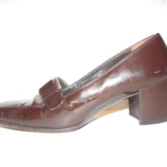 Prada RETRO Dark Brown Glossy Leather Square Toe Loafers